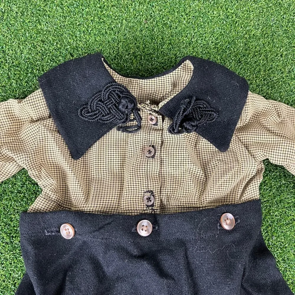 Vintage Houndstooth Plaid Two Tone Doll Dress